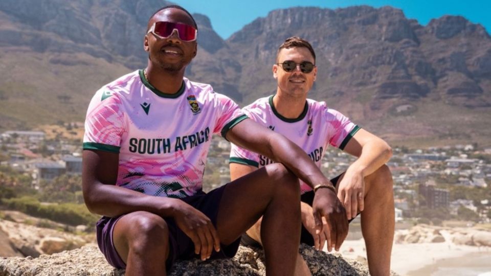 Kagiso Rabada and George Linde flaunt South Africa's Pink Day jersey