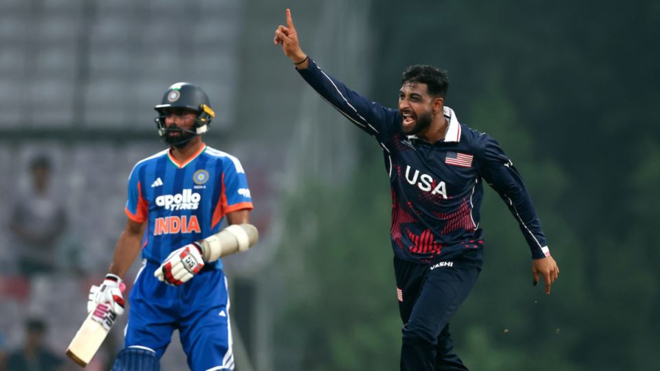 Shubham Ranjane celebrates a wicket against India A during a warm-up match