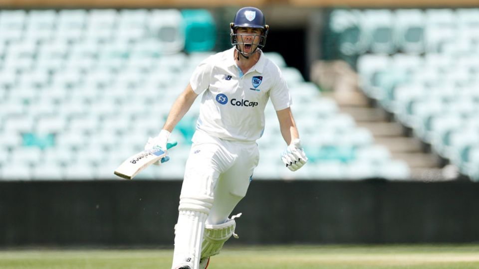 Kurtis Patterson roars as he reaches a century in his 100th Shield game