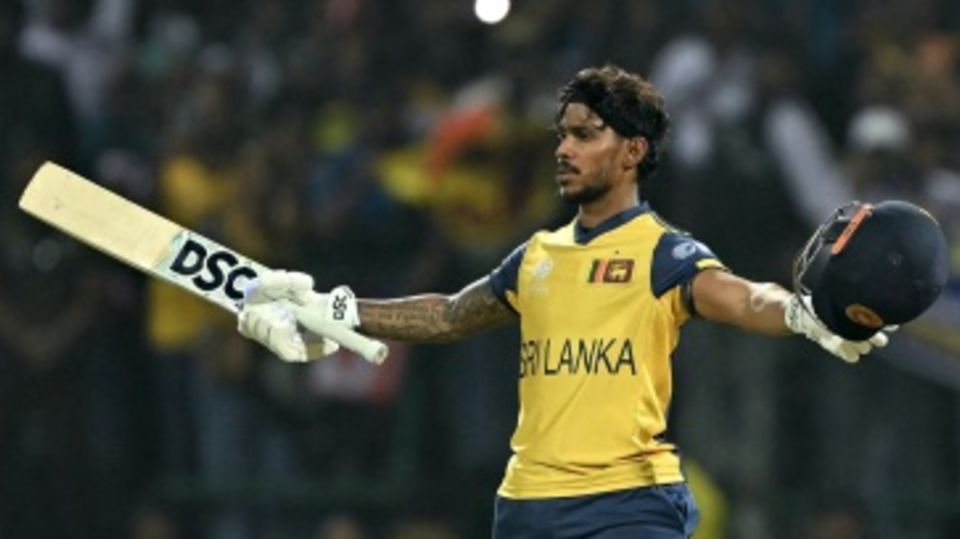 Pathum Nissanka celebrates his second T20I century