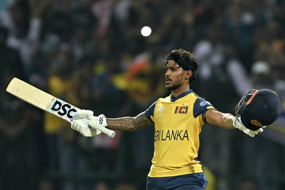 Pathum Nissanka celebrates his century against Australia