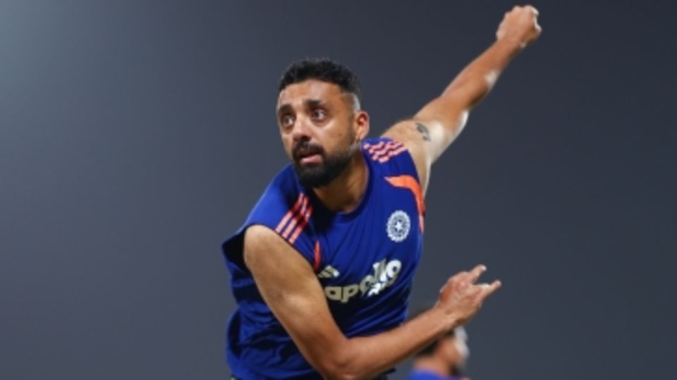 Varun Chakravarthy bowls in the nets