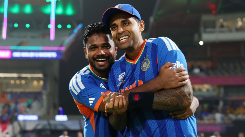 Sanju Samson and Suryakumar Yadav share a hug