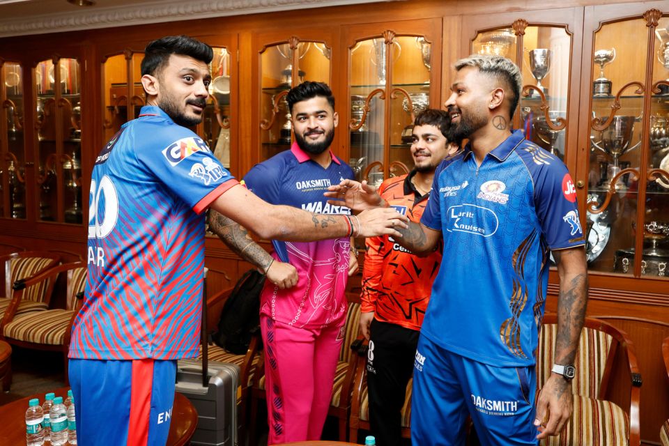 Axar Patel, Riyan Parag, Ishan Kishan and Hardik Pandya share a light moment