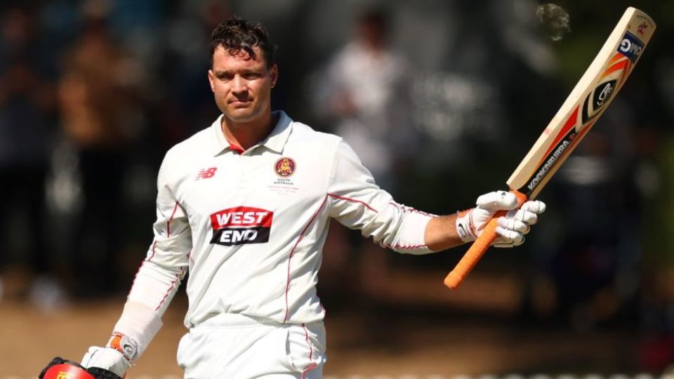 Alex Carey acknowledges his century