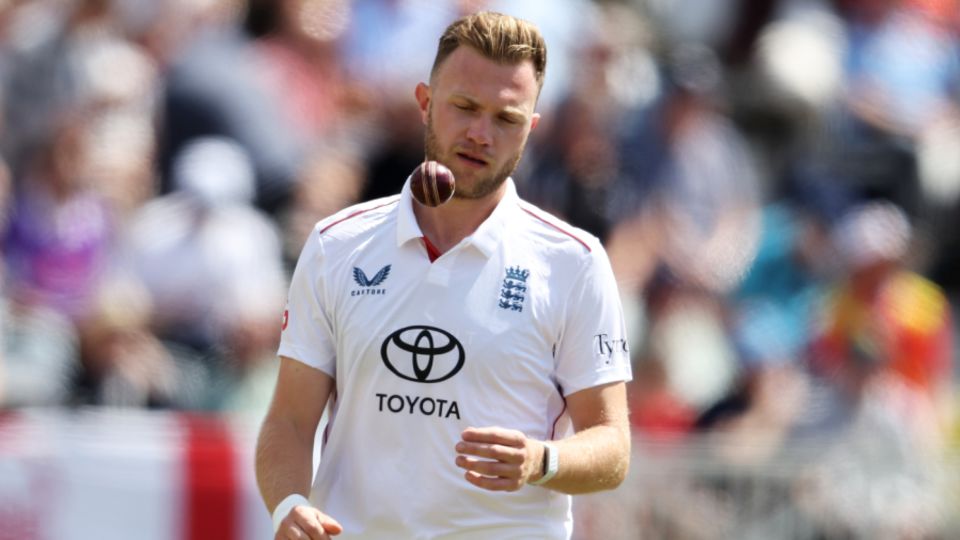 Sam Cook at the top of his mark during his Test debut