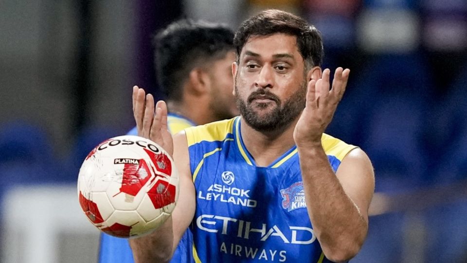 MS Dhoni at a training session