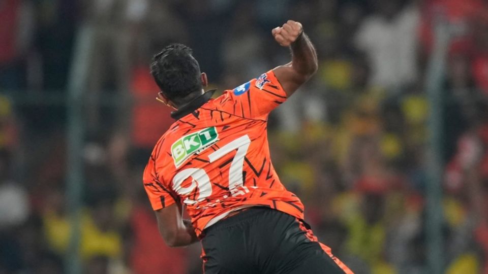 Eshan Malinga leaps in delight after striking with his first ball