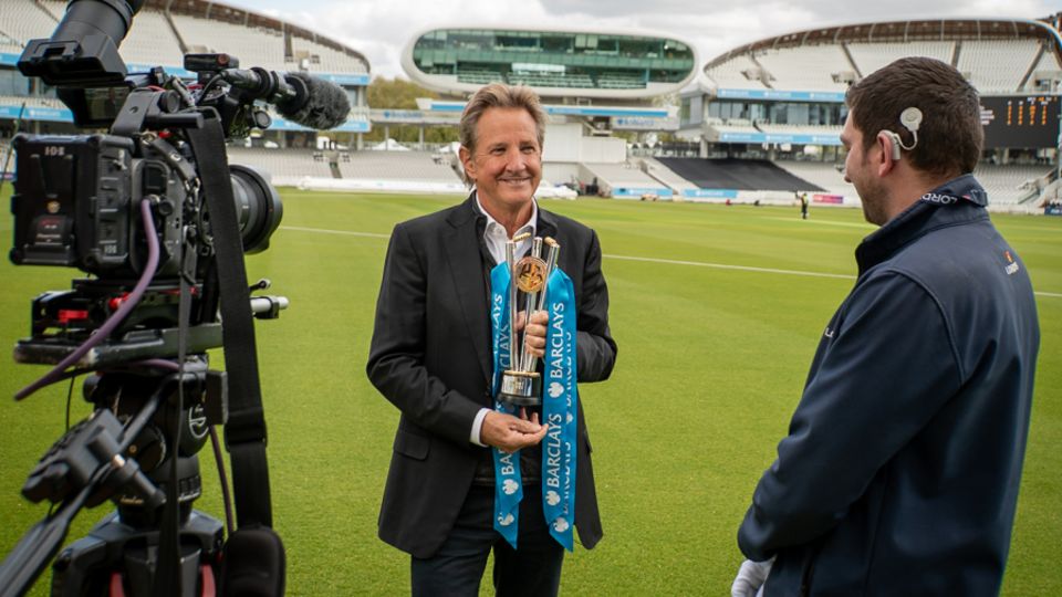 MCC chair Mark Nicholas poses with the Barclays Knight-Stokes Cup at Lord's