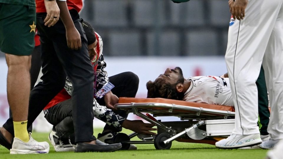 Hasan Ali was stretchered off after hitting his head on the floor