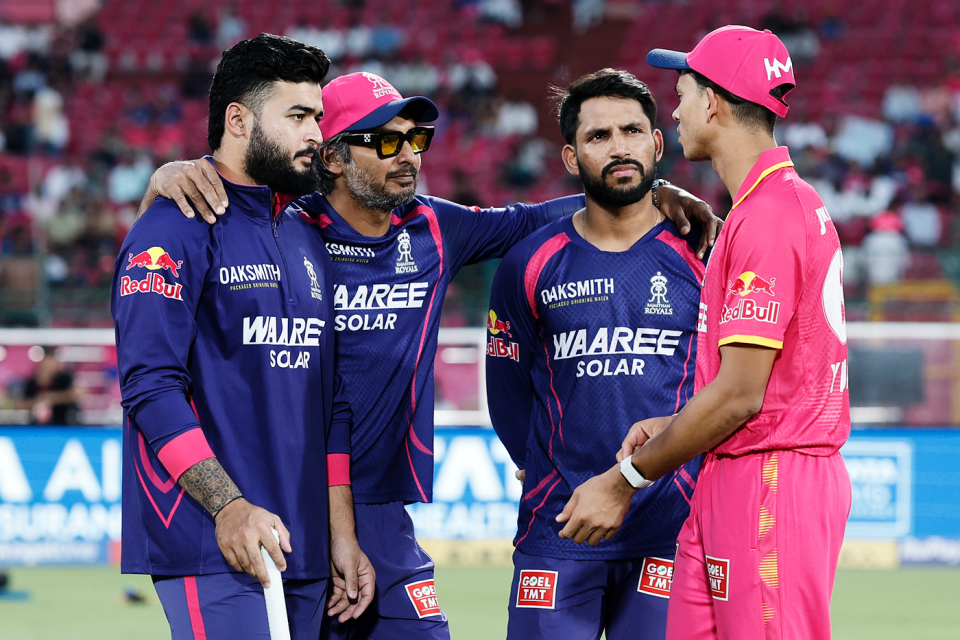 The brains trust: Parag, coach Kumar Sangakkara, Dhruv Jurel and Yashasvi Jasiwal are part of the decision-making group at Rajasthan Royals
