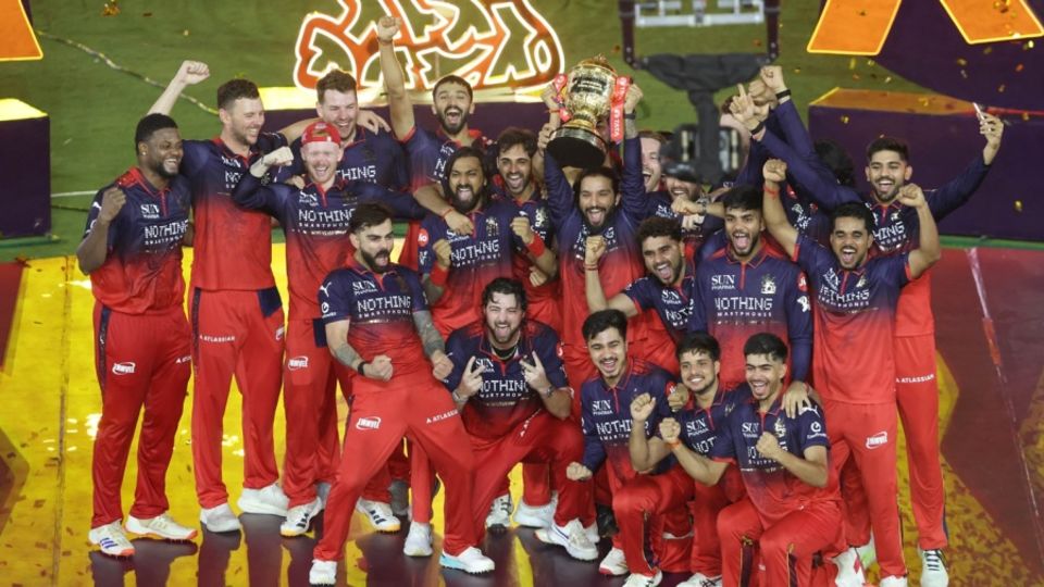 The Royal Challengers Bengaluru players celebrate after winning a second-straight IPL title earlier this year
