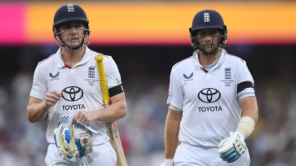 Harry Brook and Joe Root leave the field together during the Sydney Test