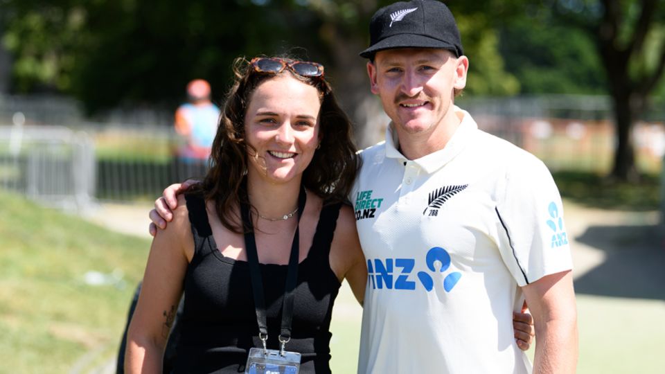 Melie Kerr and Nathan Smith on the latter's Test debut at Christchurch in 2024