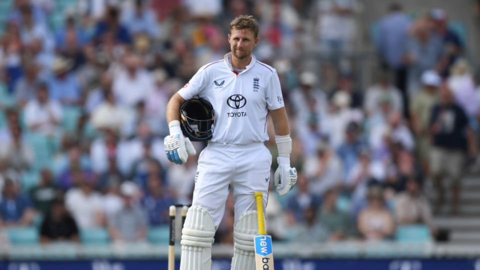 The last adult in the room: Joe Root looks on as Harry Brook falls at the other end