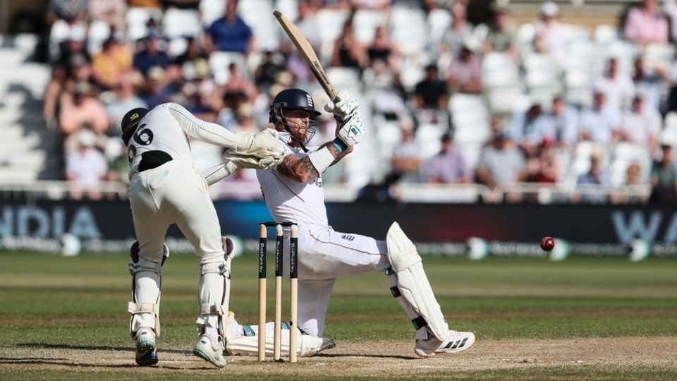 Ben Stokes attempts to ramp the new ball