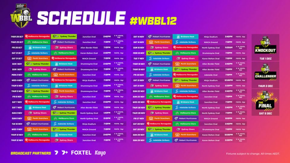 WBBL fixtures