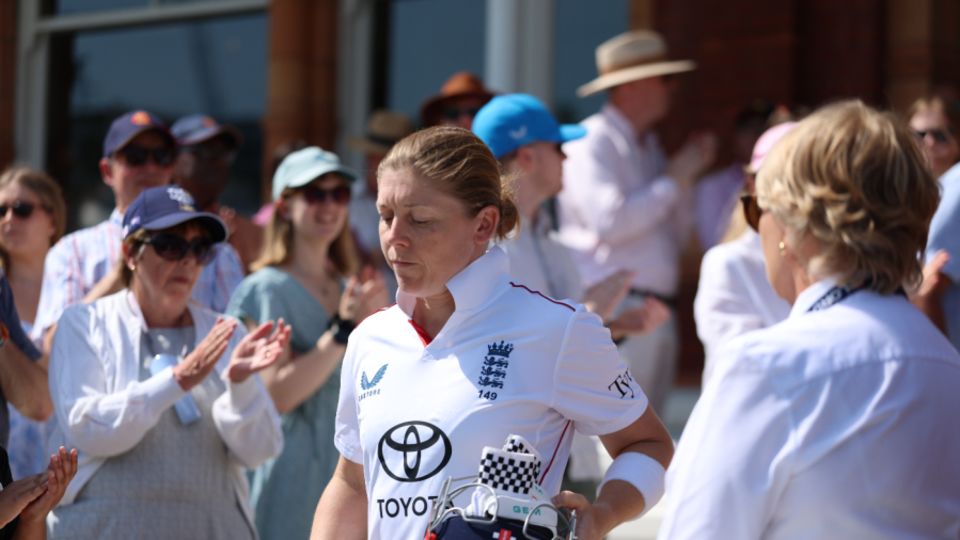 Heather Knight walks out to bat during the Lord's Test against India