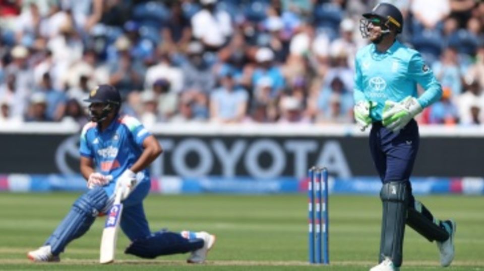 Rohit Sharma was dismissed playing a sweep shot