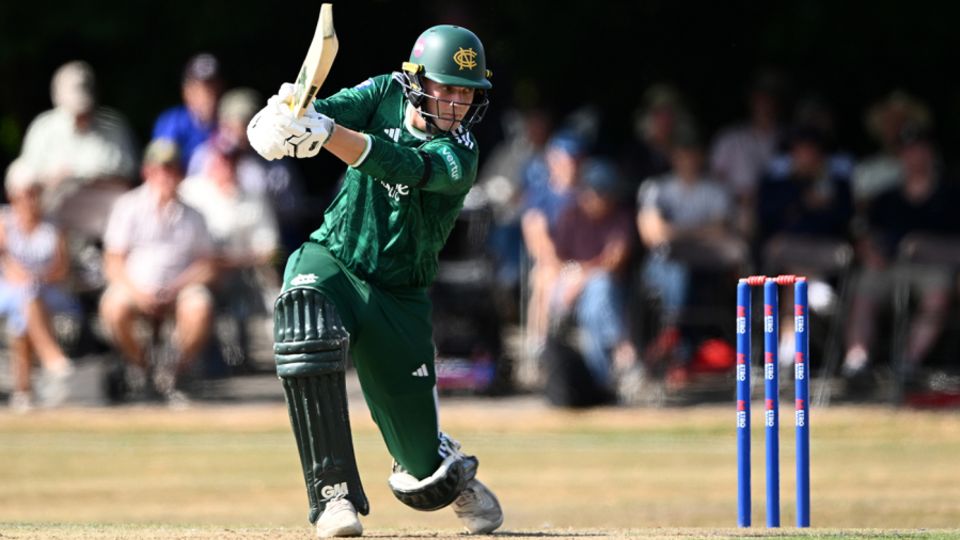 Freddie McCann drives during his innings of 91