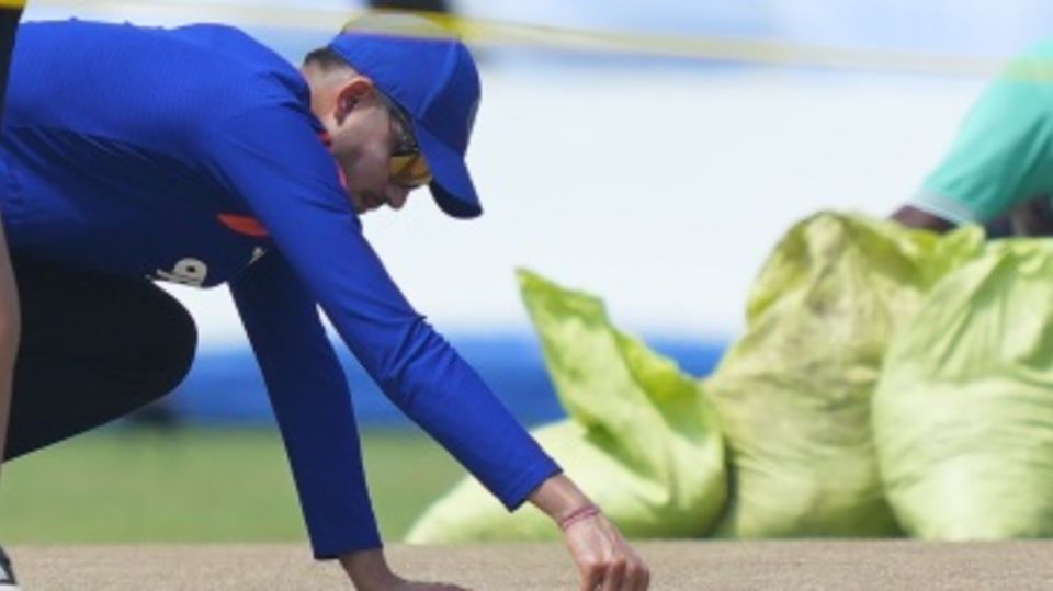 Shubman Gill inspects the Galle pitch