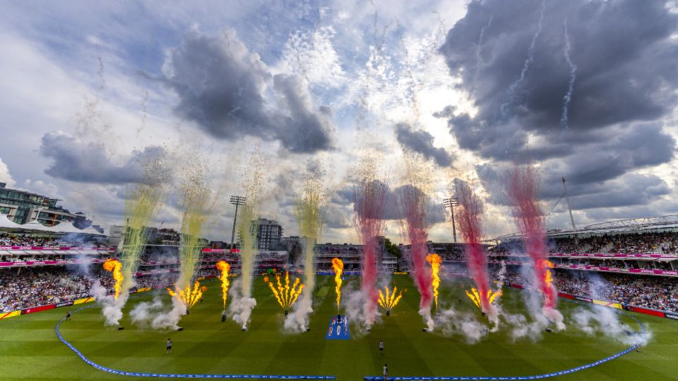 The fireworks go off at the start of the Men's Hundred final