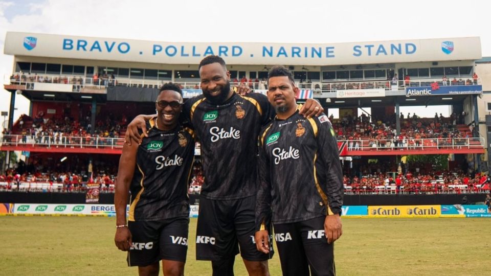 Dwayne Bravo, Kieron Pollard and Sunil Narine at Queen's Park Oval