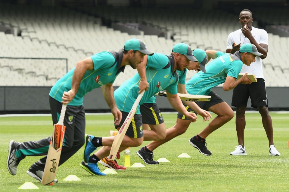 On your marks, get set, Bolt: Maxwell, Finch, Handscomb, and Agar see run, run run