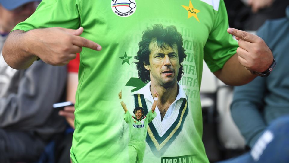 A spectator wears an Imran Khan shirt at Edgbaston during the recent England vs Pakistan Test