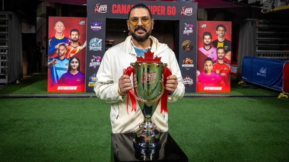 Yuvraj Singh with the Canada Super 60 Trophy