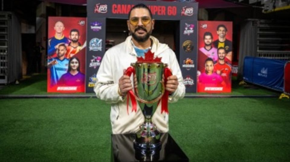 Yuvraj Singh with the Canada Super 60 Trophy