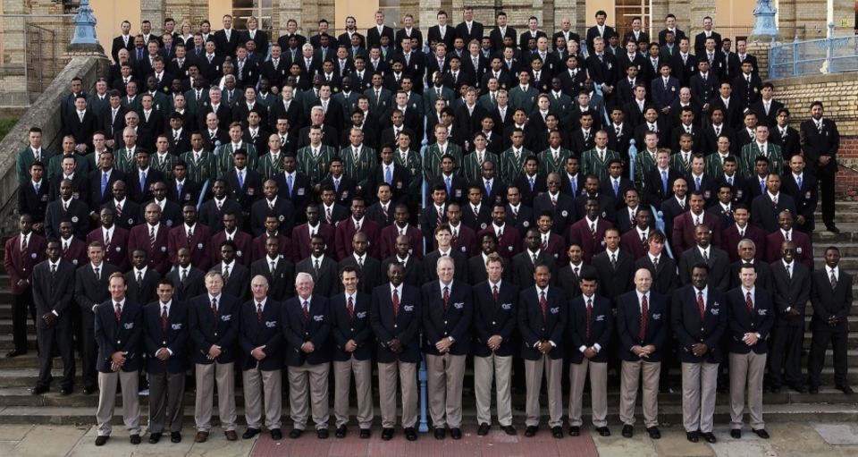 The USA side for the 2004 Champions Trophy (fourth row from bottom) featured four players over 40 in their match against New Zealand