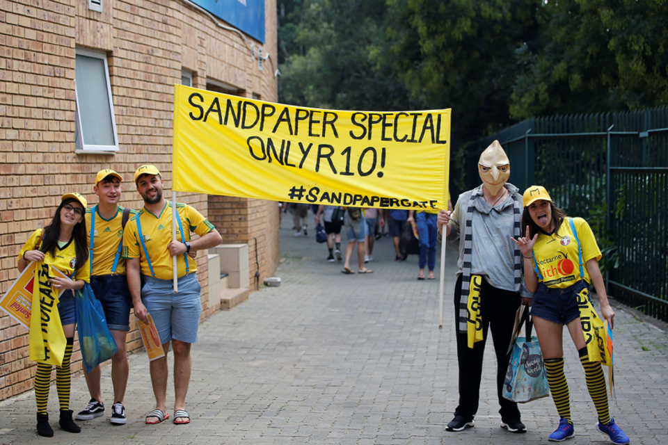 Sandpapergate loomed large over the Test, and South African fans enjoyed mocking the Australians for their ball-tampering attempts