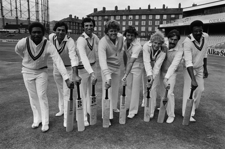Some of the top batters of the era at The Oval, 1979: (from left) Gordon Greenidge, Zaheer Abbas, Asif Iqbal, Barry Richards, Ian Chappell, David Gower, Graham Gooch and Clive Lloyd