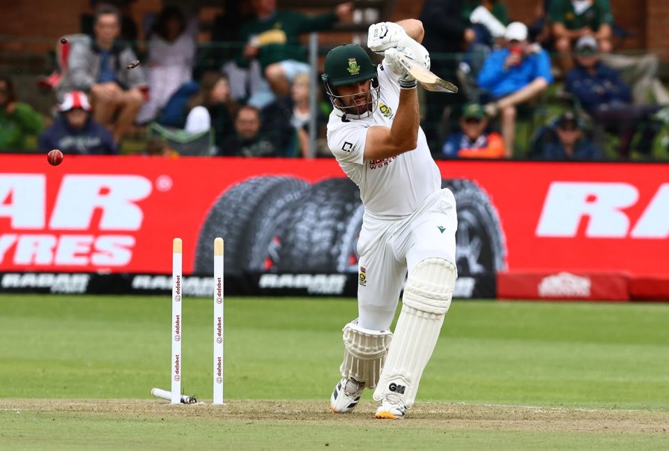 Aiden Markram was bowled off the inside edge by Scott Boland