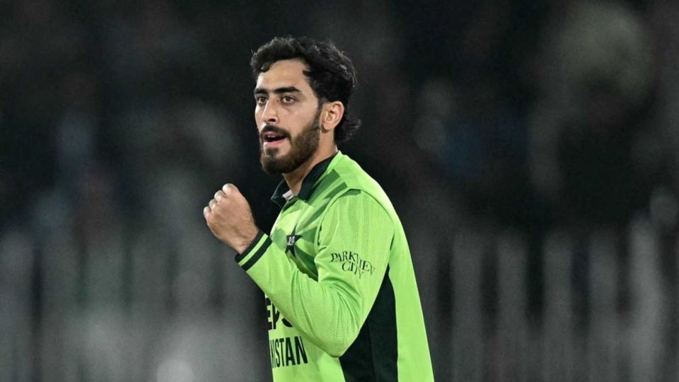 Arafat Minhas celebrates the wicket of Jordan Cox