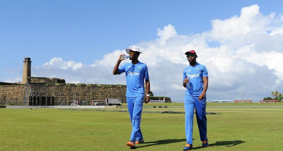 It began in Asia: Warrican (right) during his debut series, in Sri Lanka in 2015, with Kraigg Brathwaite