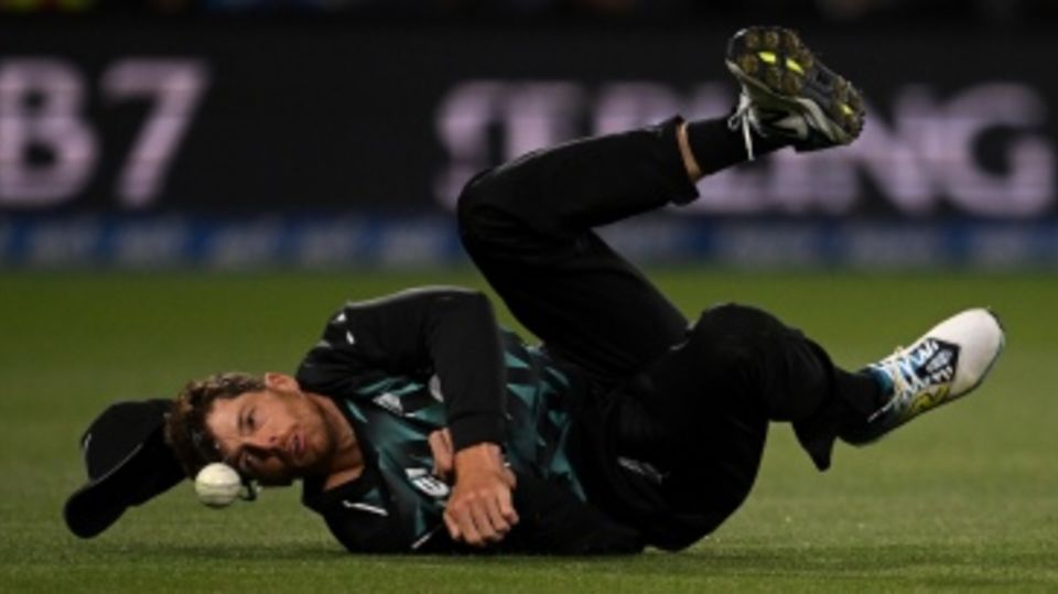 Mitchell Santner drops a catch