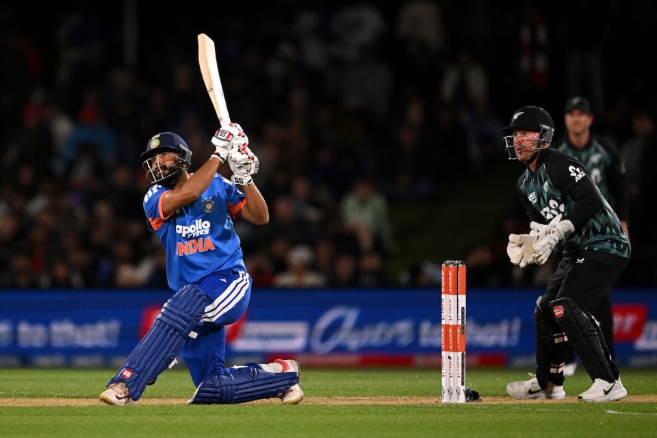 Naman Dhir launches one over the leg side