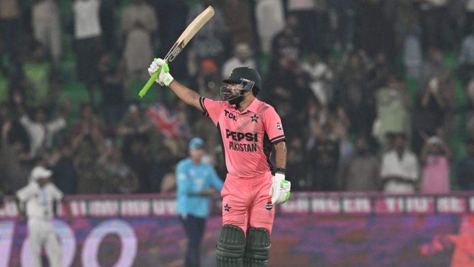 Shadab Khan celebrates his maiden ODI hundred