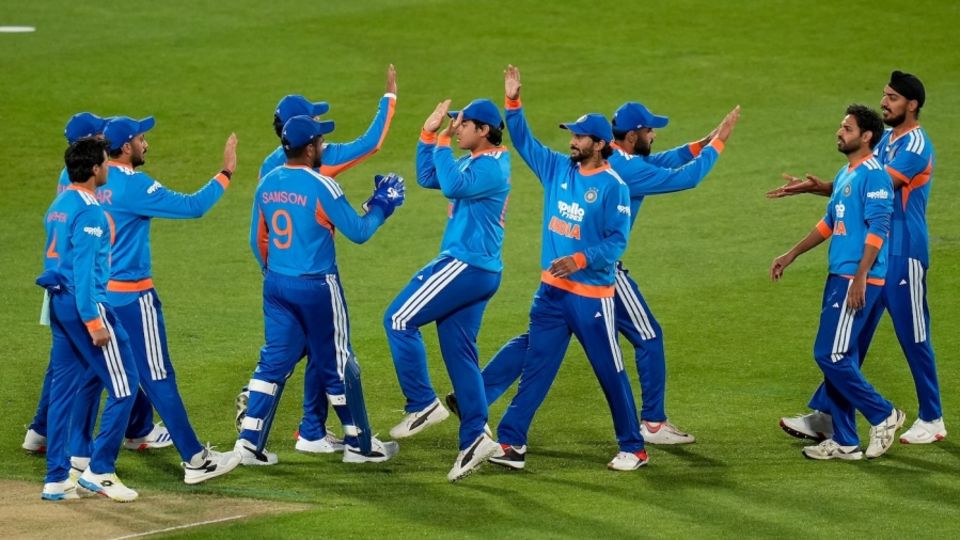 India celebrate a wicket
