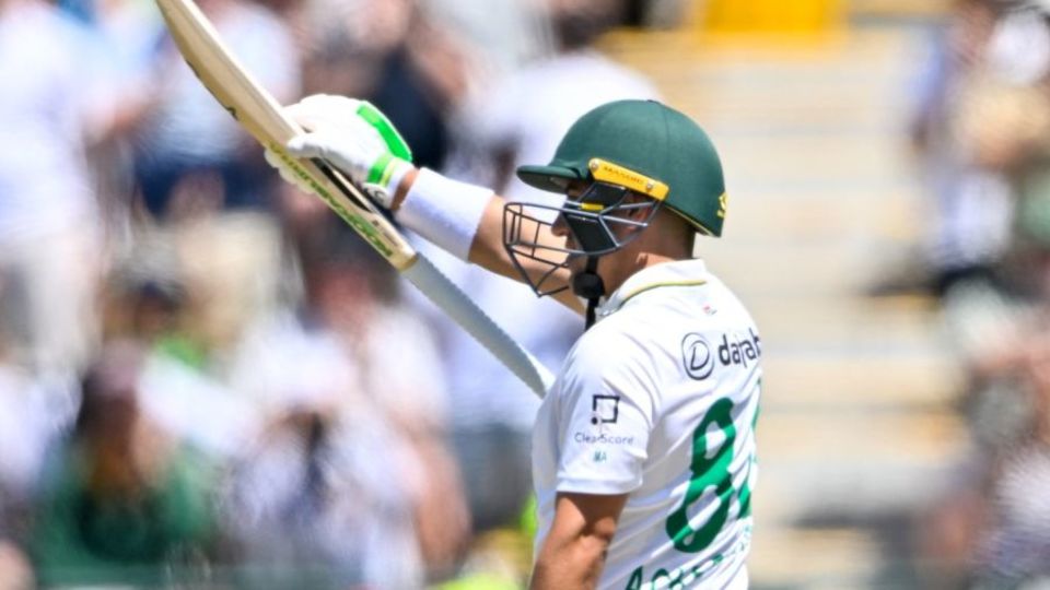 Marques Ackerman celebrates his first Test fifty