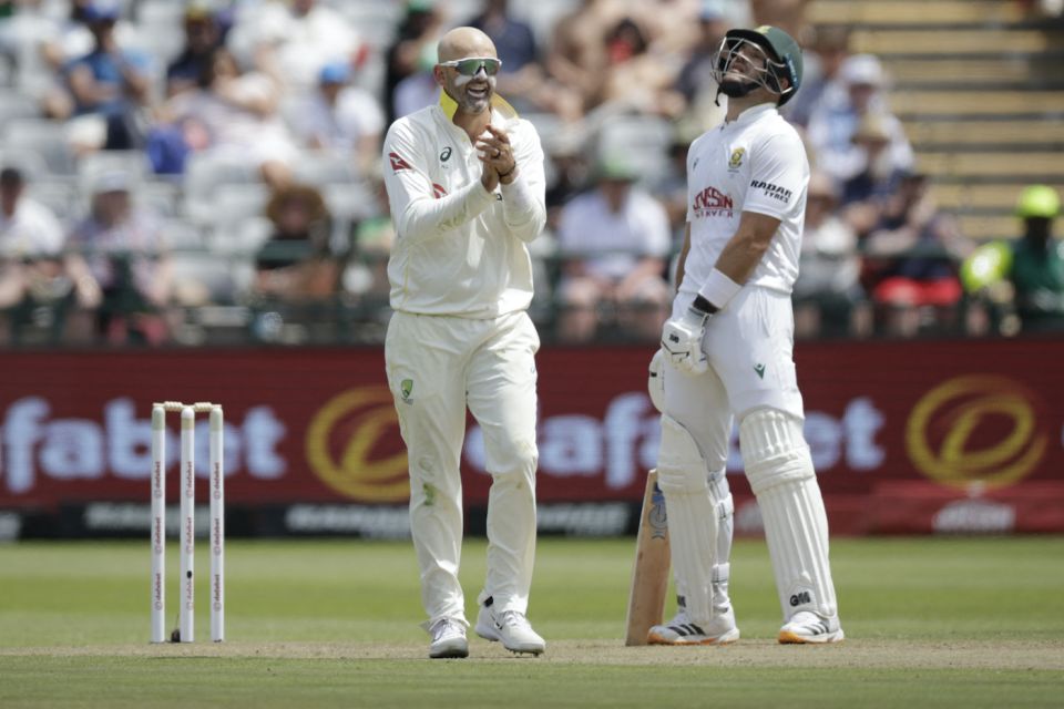 Nathan Lyon and Aiden Markram had contrasting reactions to Marques Ackerman's wicket