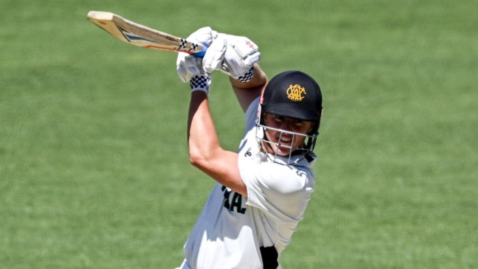 Jayden Goodwin plays stylishly to the off side on his way to a century