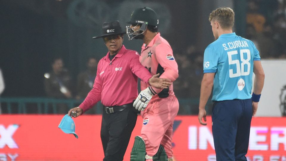 Rauf was restrained by umpire Sharfuddoula during an altercation with Will Jacks