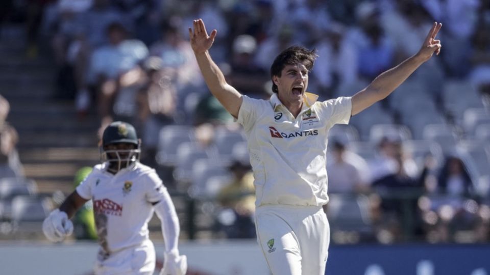 Pat Cummins appeals for a wicket unsuccessfully