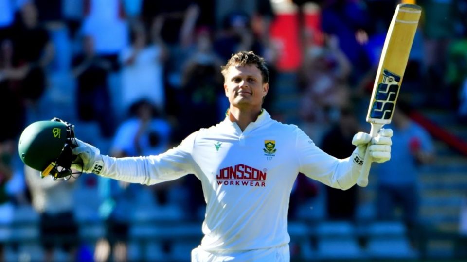 Ryan Rickelton celebrates his hundred