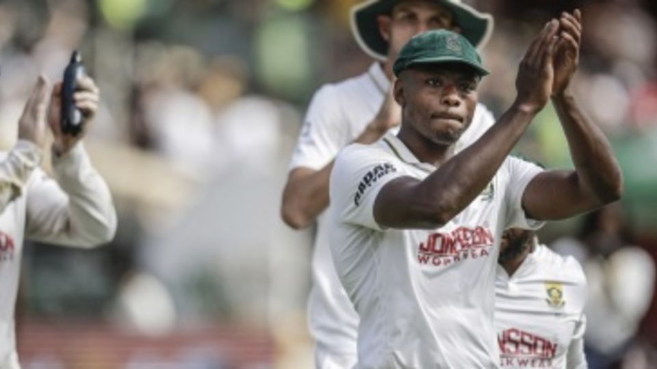 Kagiso Rabada acknowledges the crowd after the win