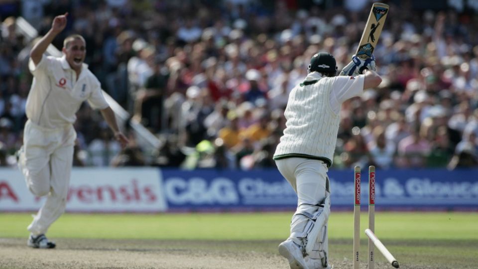 Error of judgement: Michael Clarke is bowled shouldering arms