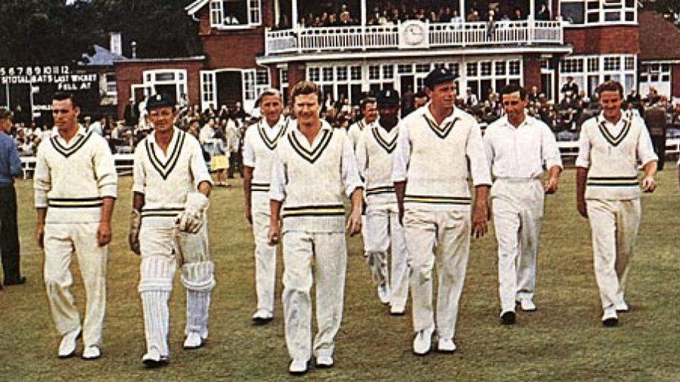 Colin Ingleby-Mackenzie leads Hampshire onto the field in their Championship-winning season